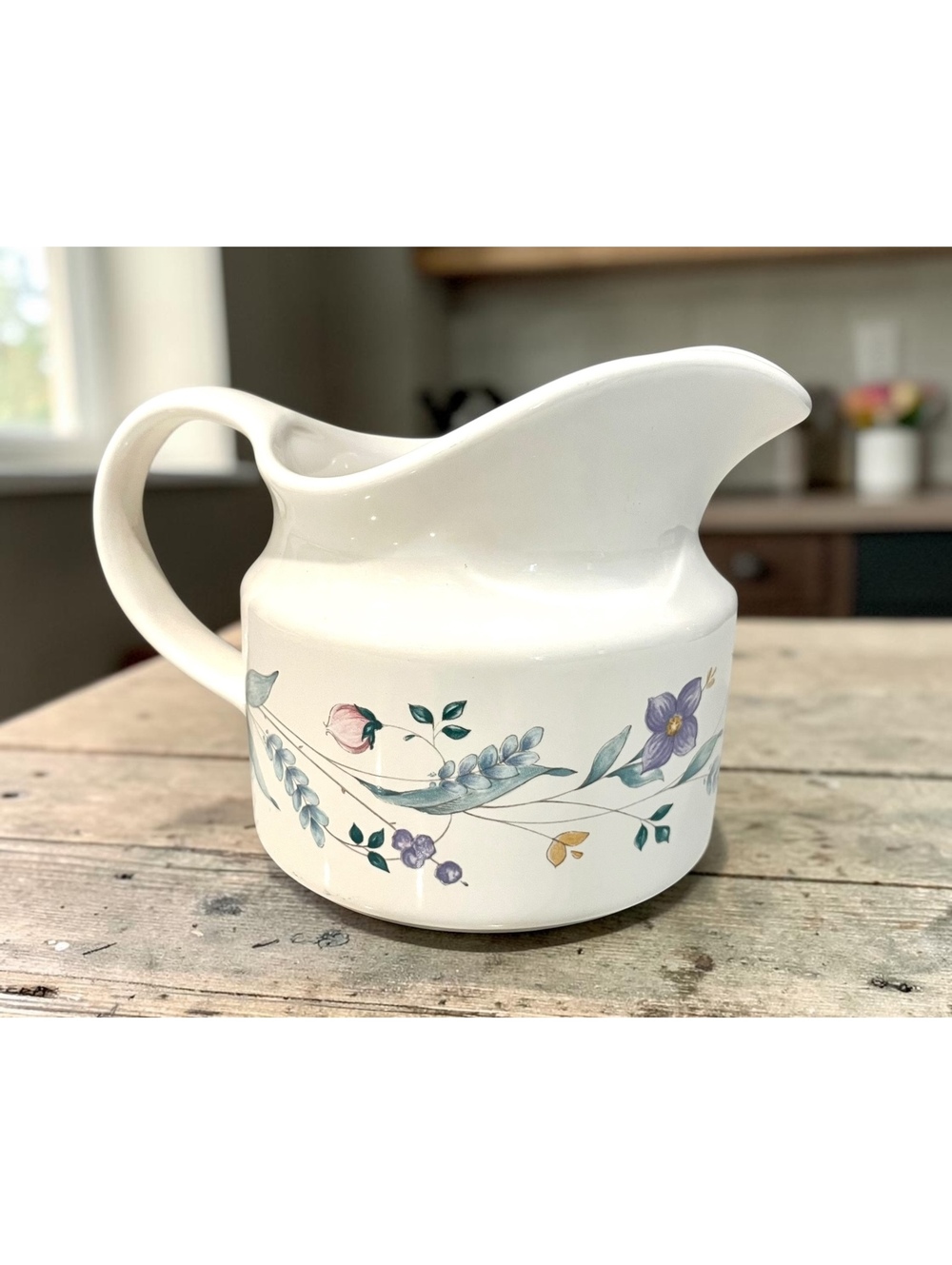 Pfaltzgraff April Creamer Gravy Boat Pitcher 4.5” Floral Stoneware Vintage